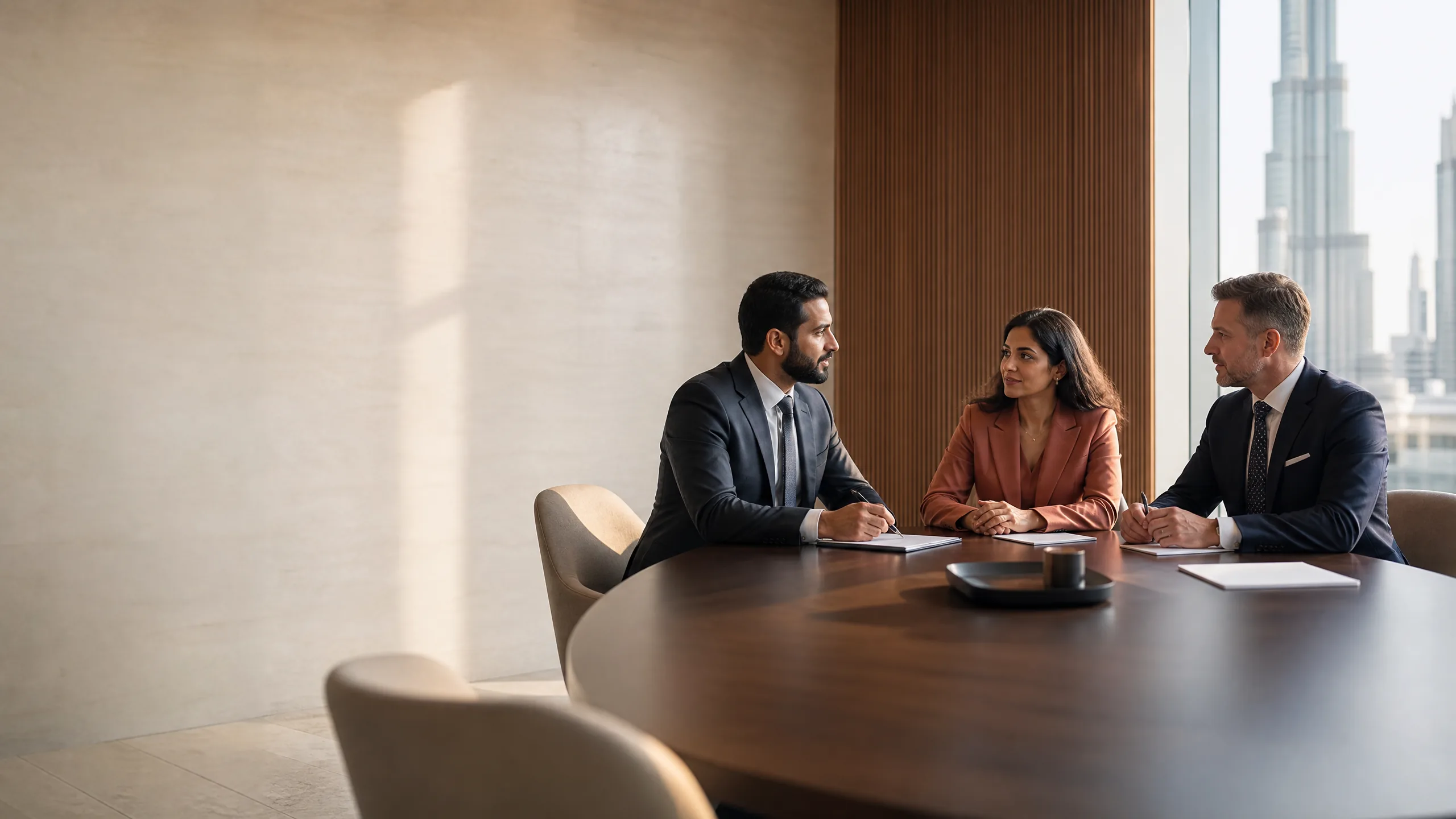 Contract negotiation partners in a modern office setting.