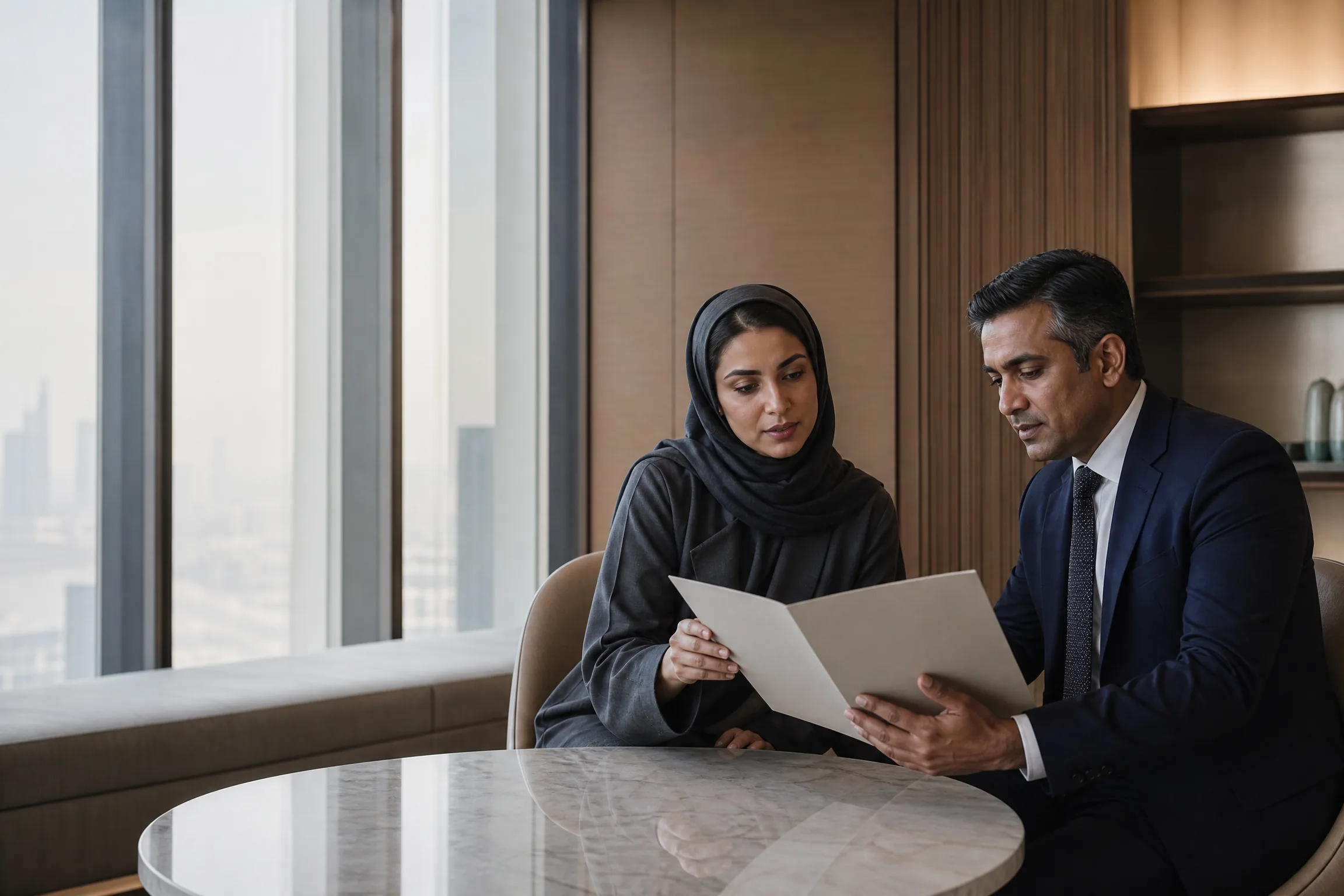 Professional office setting accompanying guidance on RAKEZ Notary & Corporate Document Services.
